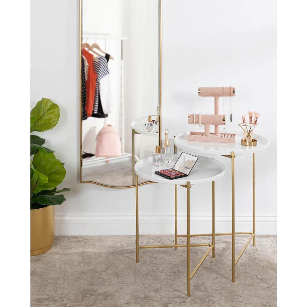 Kate and Laurel Ulani Round Metal Nesting Table, 2 Piece, White and Gold