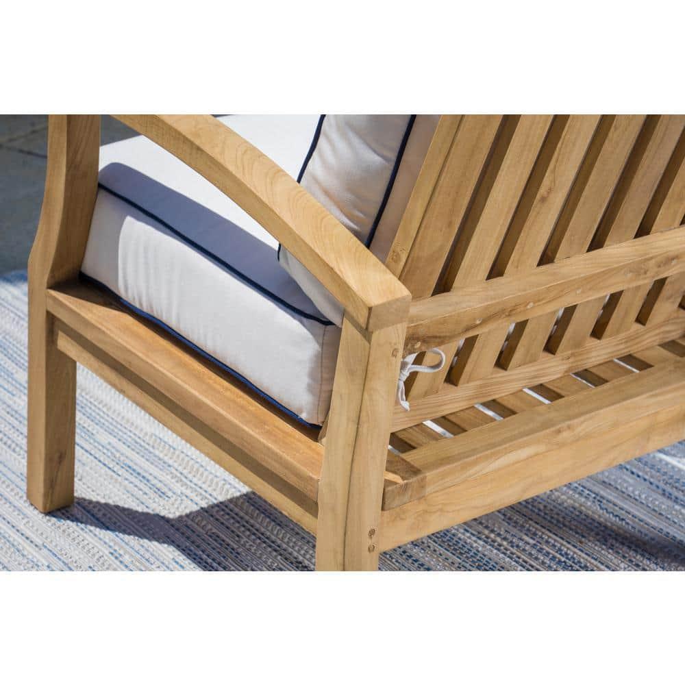 Jakarta Teak 5 Piece Sofa Set with Sofa, 2 Club Chairs, Coffee Table and Side Table, Canvas Cushions