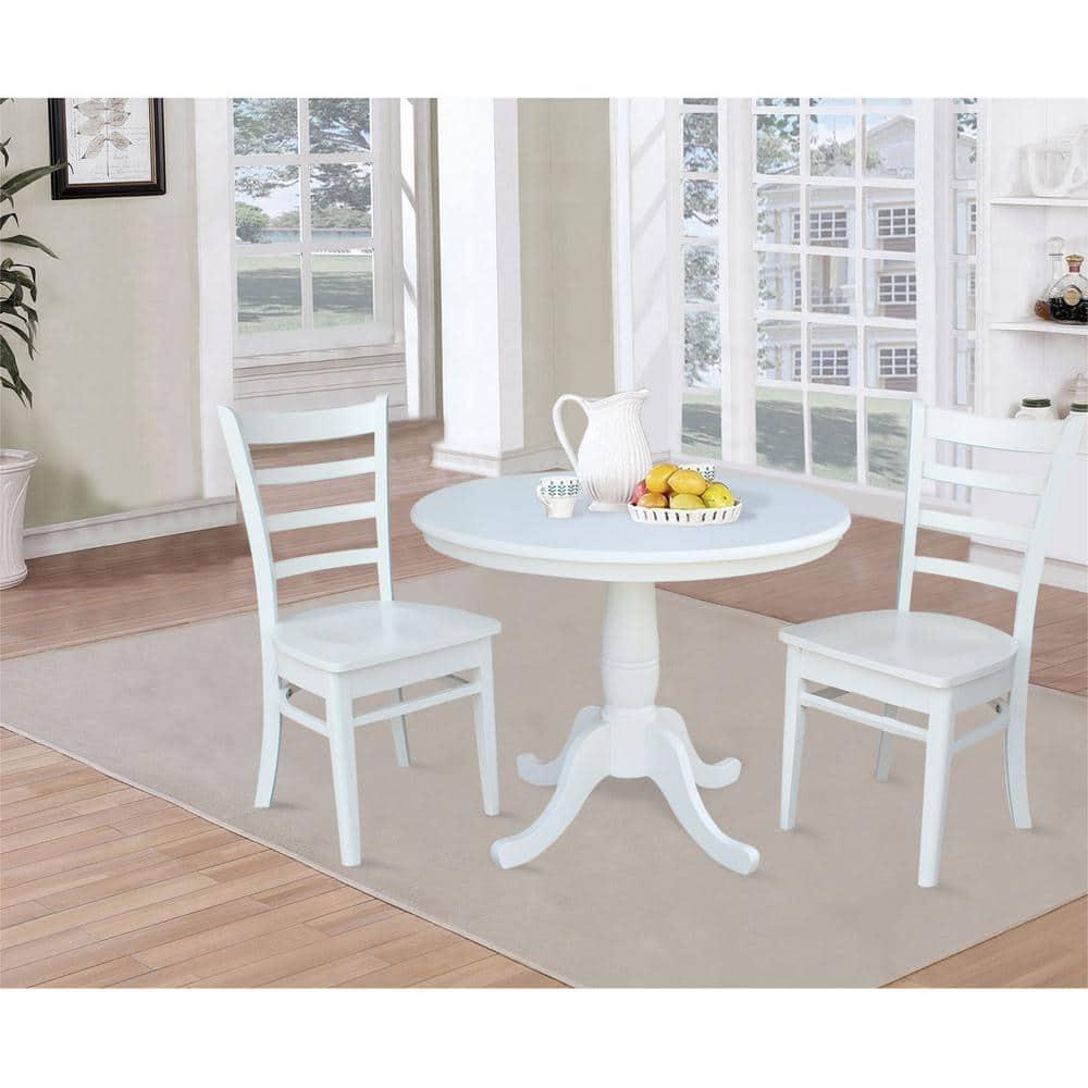 36" Kyle Round Top Pedestal with 12" Drop Leaf Dining Table White - International Concepts: Oval Kitchen Table for 4, Butterfly Leaf