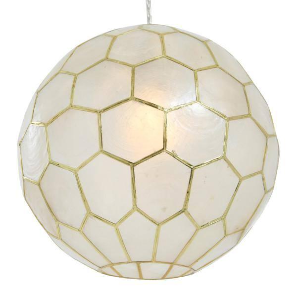 Creative Co-Op Capiz Honeycomb Globe Pendant Light, Capiz White Seashells with Antique Gold