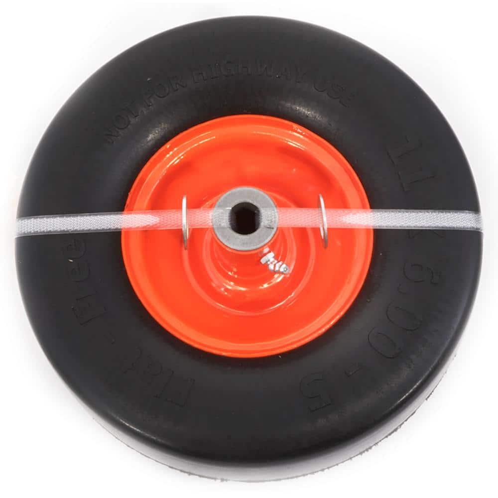 11 In. X 6 In. Universal Flat Free Zero Turn Front Wheel Assembly With Smooth Tread And Orange Rims
