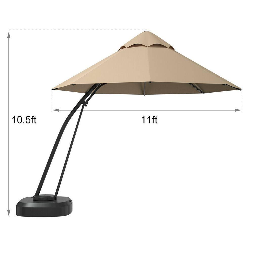 Canddidliike 11 Feet Outdoor Cantilever Hanging Umbrella with Base and Wheels-Tan, Patio Offset Umbrella with Easy Tilt Adjustment, Offset Hanging Umbrella, Sunshade Umbrella Canopy