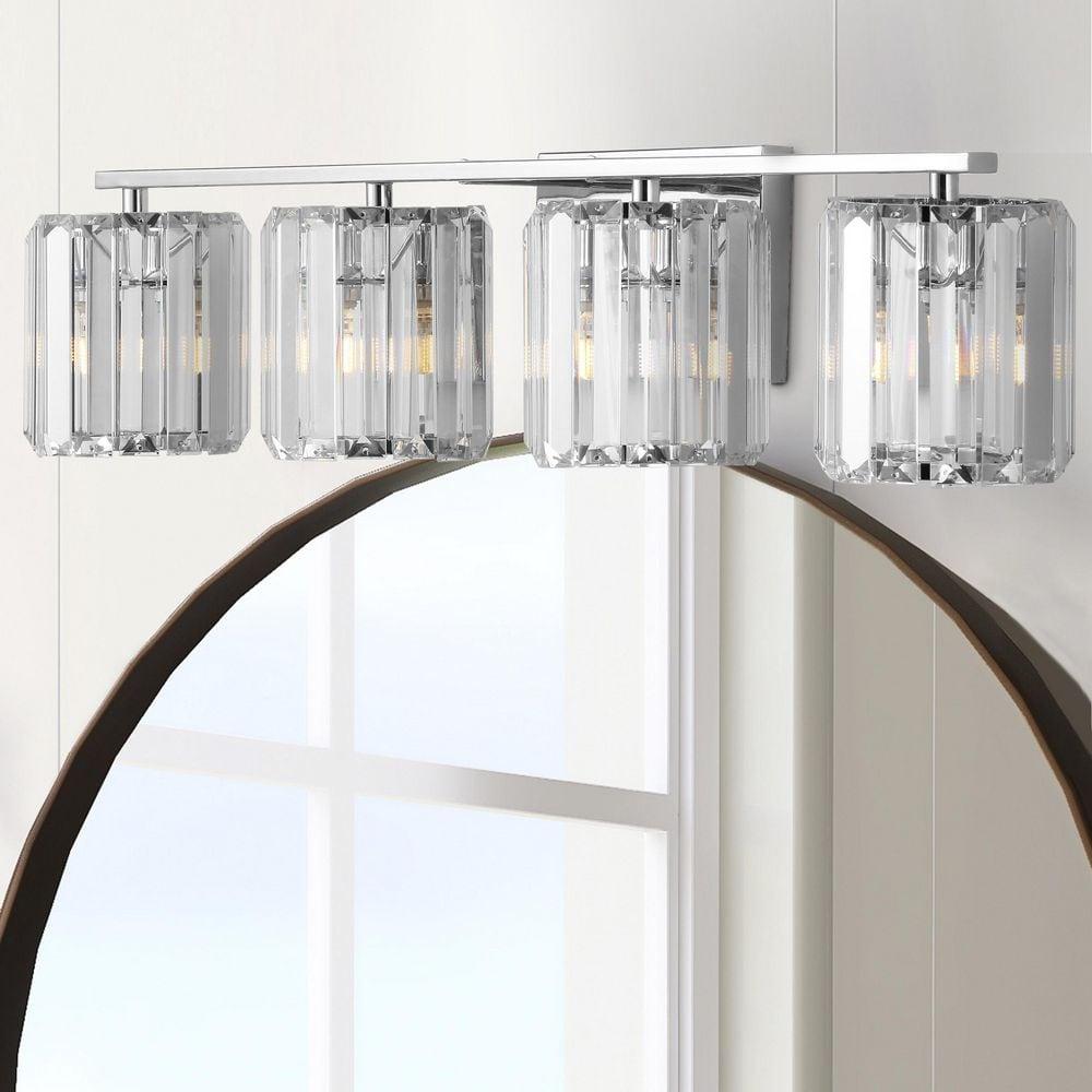 Coco Prism Vintage 29.75" 4-Light Metal/Glass Classic Glam LED Vanity Light, Chrome