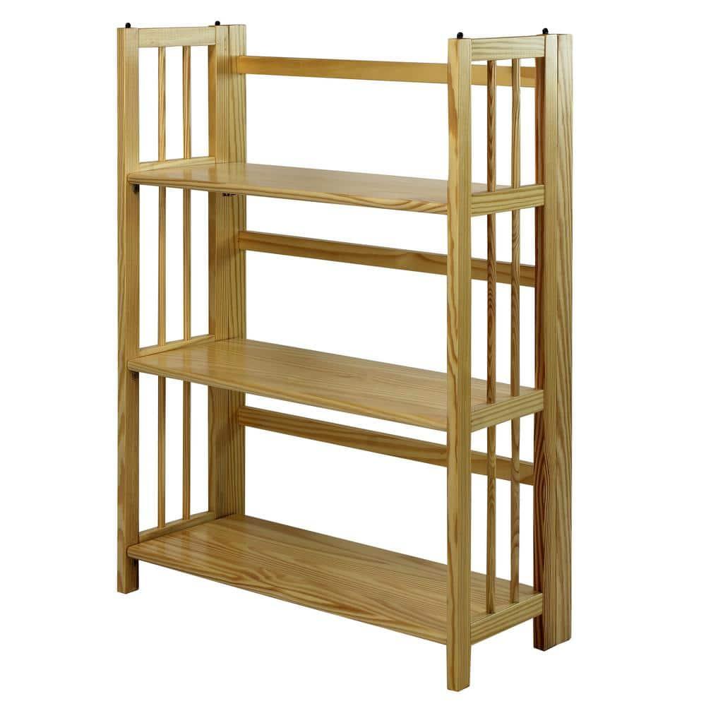 3-Shelf Folding Stackable Bookcase 27.5" Wide-Natu