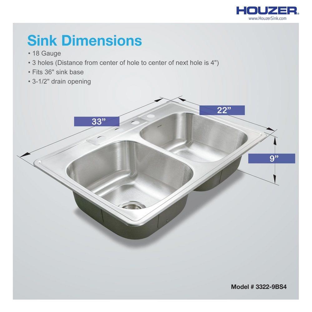 Glowtone 33'' L Drop-In Double Bowl Stainless Steel Kitchen Sink