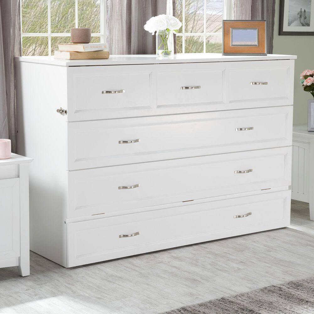 Queen Deerfield Murphy Bed Chest with Charging Station White - AFI: Space-Saving, Fold-Out Mattress, Elegant Design
