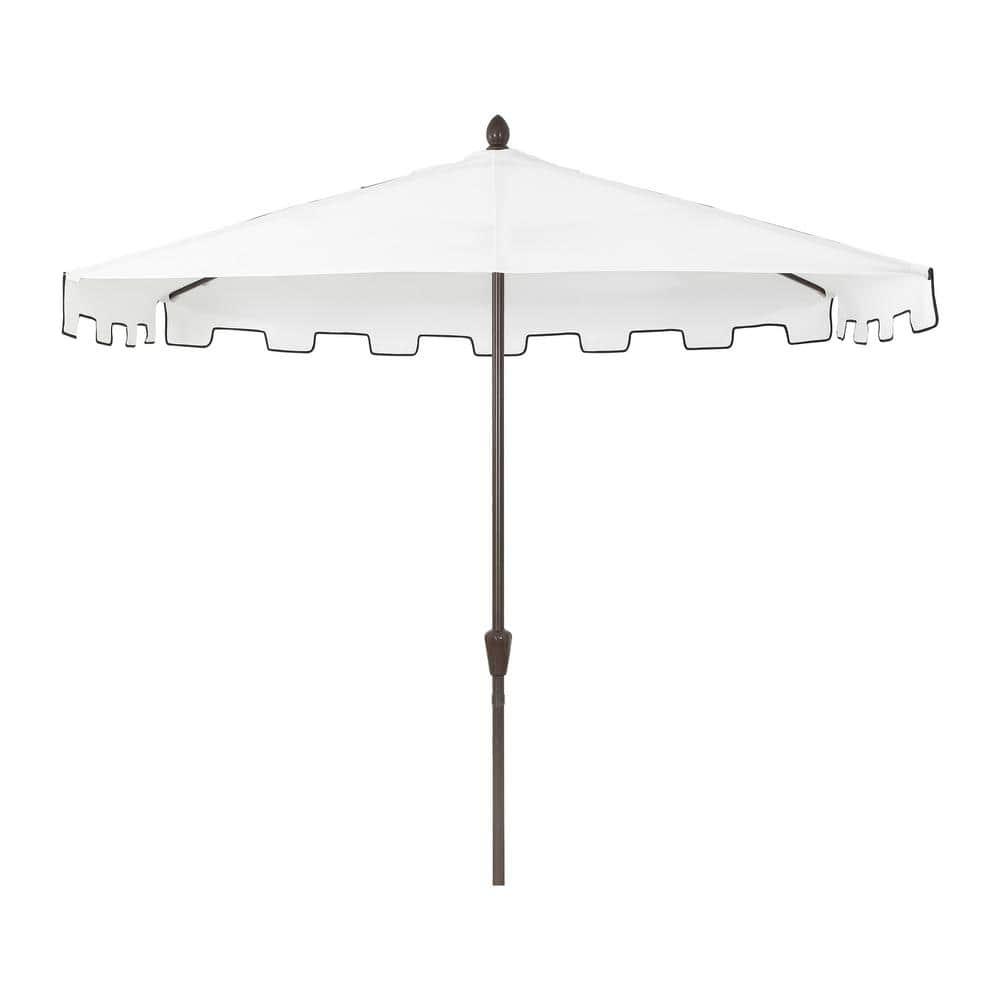 JONATHAN Y Sidney 9 ft. Classic MidCentury Rectangular Half Market Patio Umbrella with Crank, Wind Vent and UV Protection in White/Black