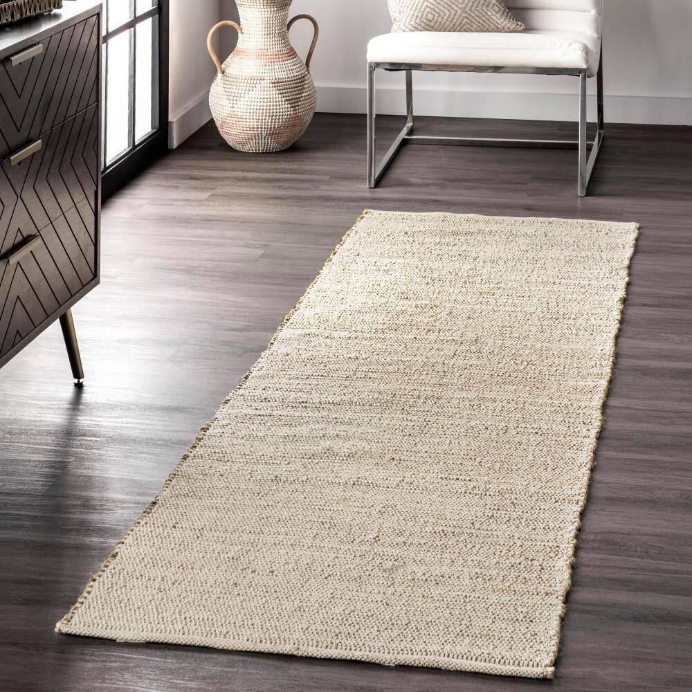 Nuloom 2x12 Elfriede Jute & Cotton Hand Woven Indoor Area Rug, Natural, Solid Rustic Farmhouse Style Natural Fiber Bedroom, Living Room,