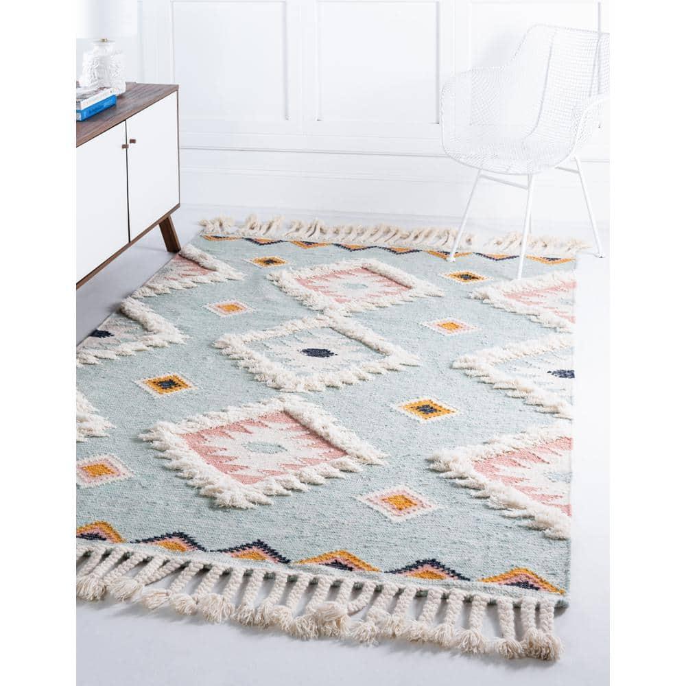 Unique Loom 5' 1 x 8' 0 Mesa Papago Light Aqua Area Rug