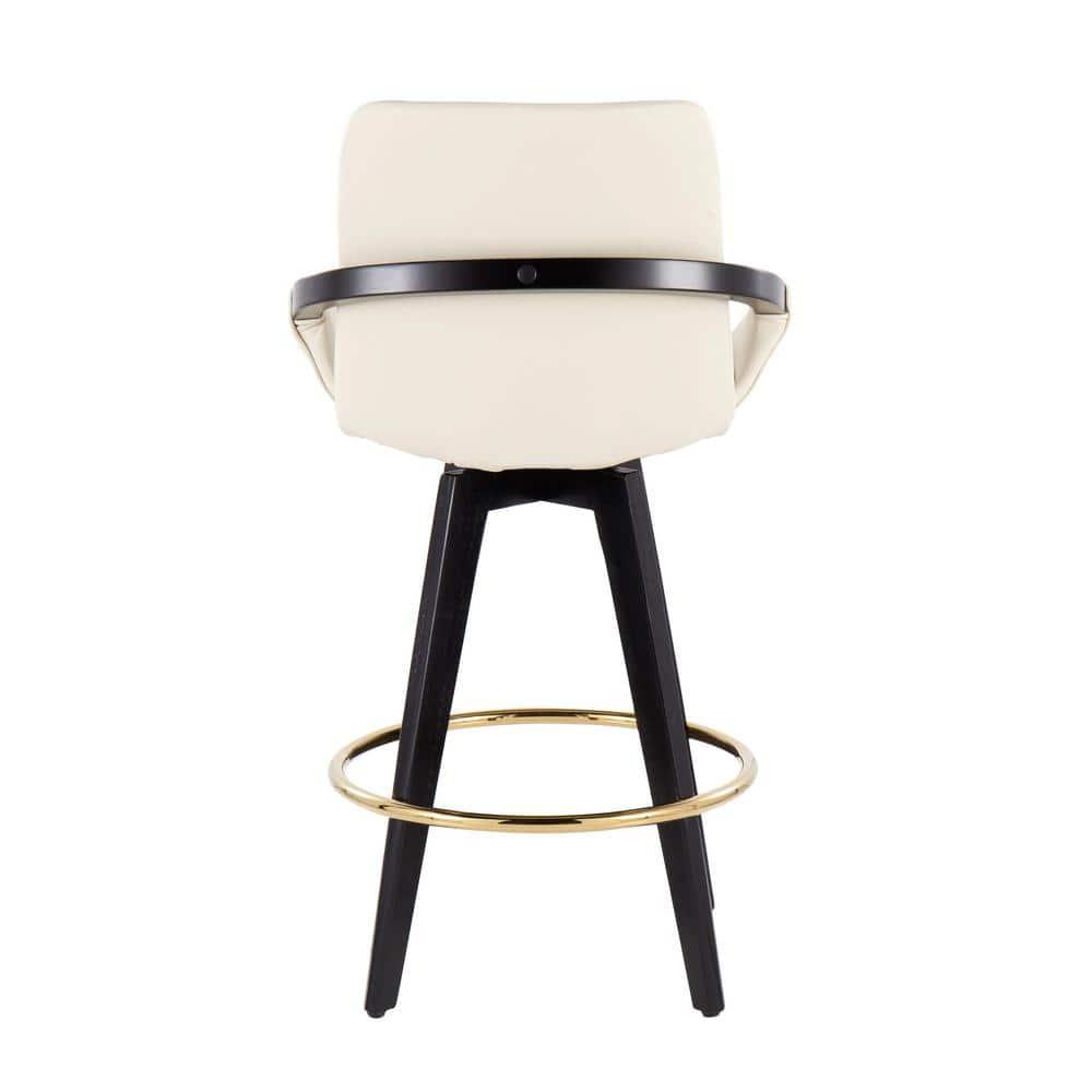 Set of 2 Cosmo PU Leather/Metal/Wood Counter Height Barstools Black/Gold/Cream - LumiSource: Swivel, Upholstered, Spot Clean