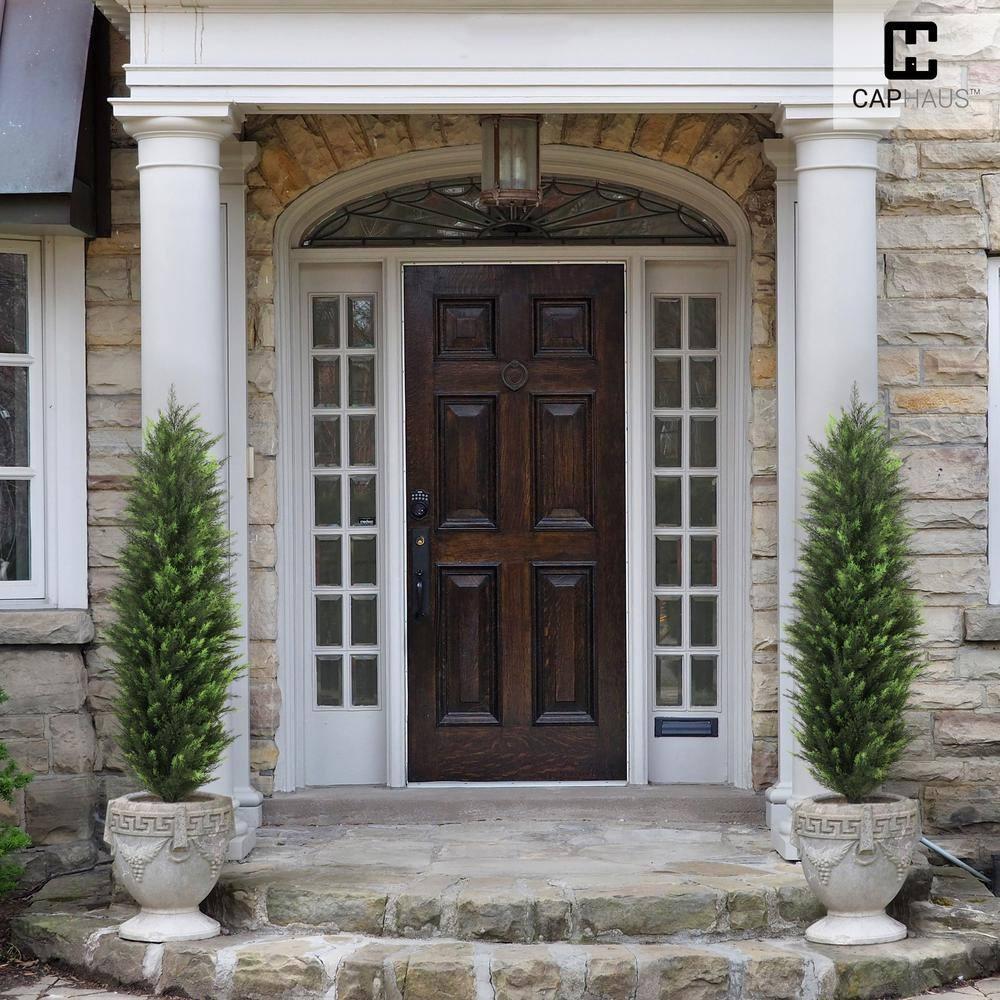 CAPHAUS 3 FT Artificial Cedar Tree Set of 2, 36 Inch Fake Boxwood Topiary w/Dried Moss, Natural Faux Plants for Outside Planter, UV Resistant, Artificial Tree Indoor, Outdoor Patio Décor