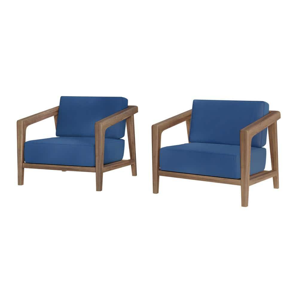 New Classic Furniture Bali Solid Wood Patio Club Chair in Dark Blue (Set of 2)