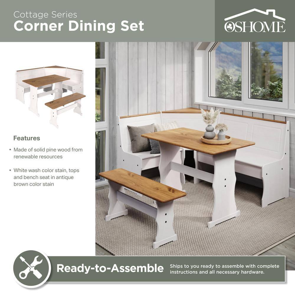 OS Home and Office Furniture Solid Pine Corner Dining Booth in White