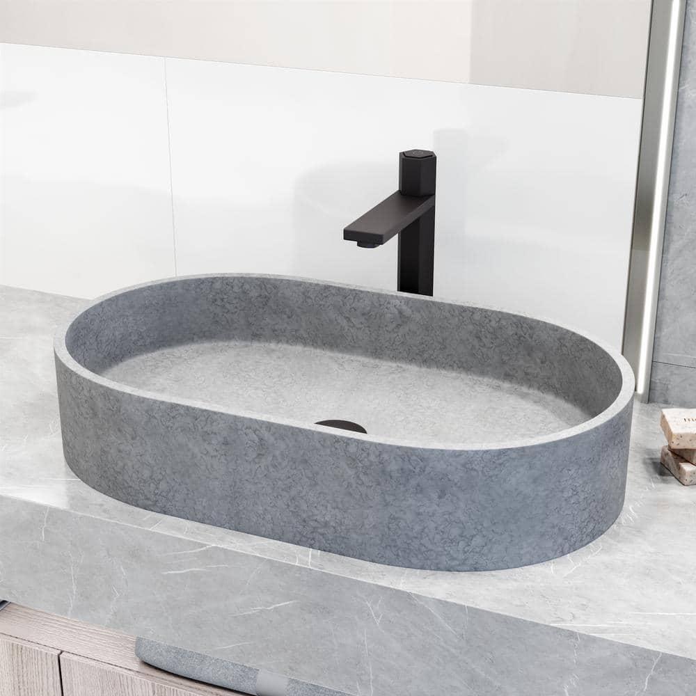 Sagrada Gothic 24" L x 14" W x 5" H Gray Handmade Oval Vessel Bathroom Sink