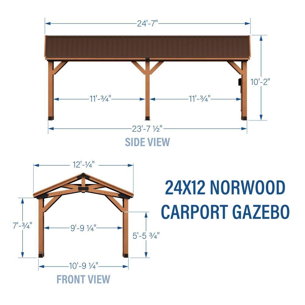 Backyard Discovery Norwood 24' x 12' Cedar Wood Gazebo, Galvanized Steel Roof, PowerPort