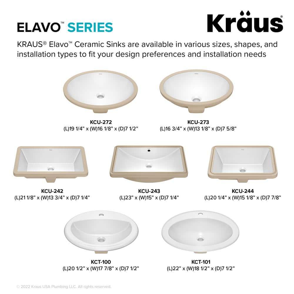 KRAUS Elavo. Rectangular Porcelain Ceramic Undermount Bathroom Sink In White With Overflow Drain, KCU-243