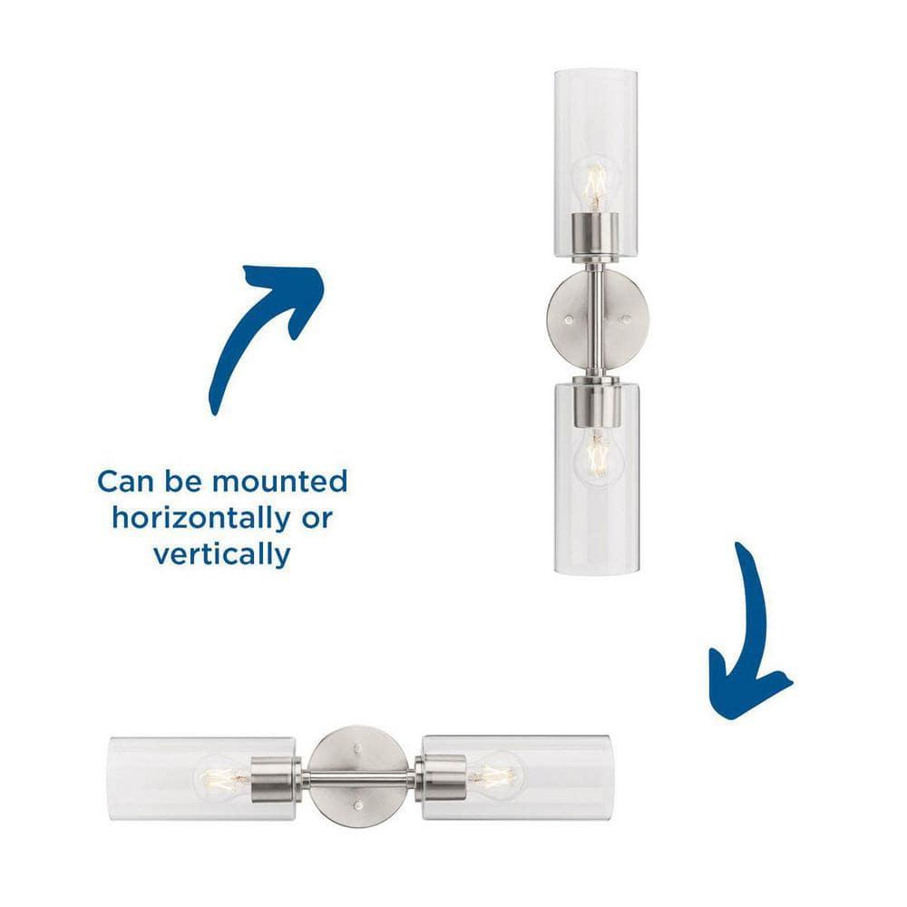 Progress Lighting Cofield 2-Light Wall Bracket, Brushed Nickel, Cylindrical Glass Shade