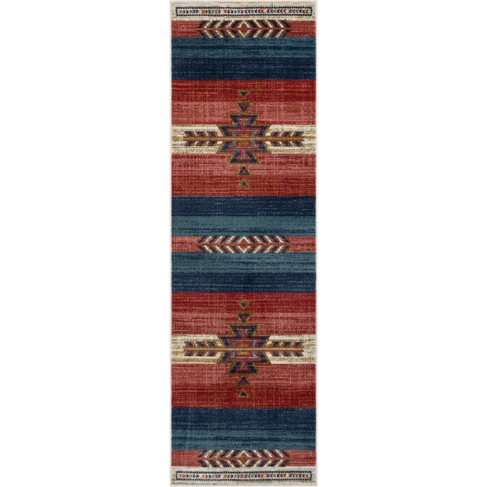 Union Rustic Crimson Southwestern Medallion Tribal Pattern Area Rug