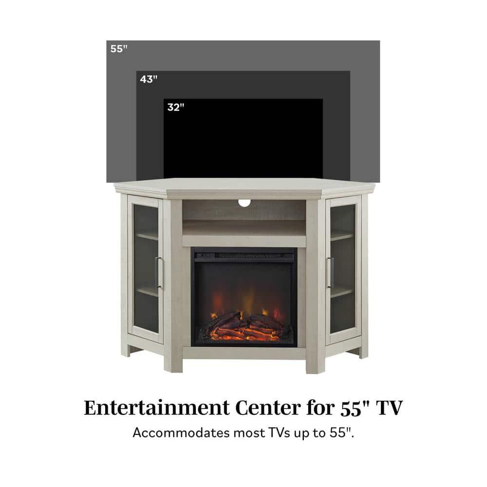 Elegant White Oak 48" Corner Media TV Stand with Electric Fireplace