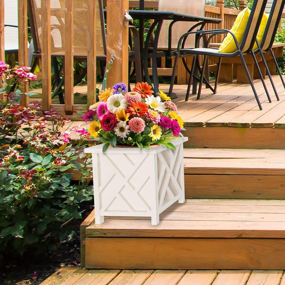 Pure Garden 15.5" Lattice Planter Box, White
