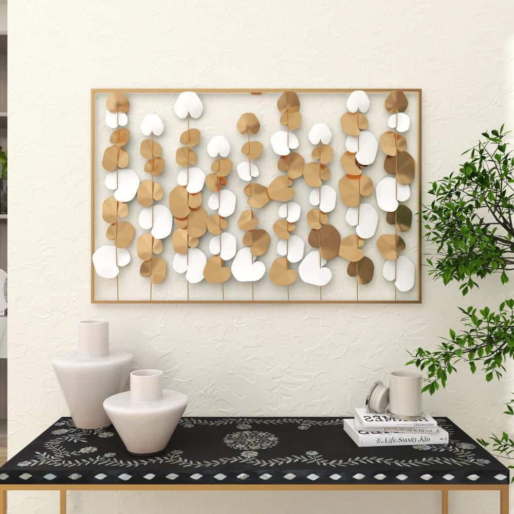 DecMode Gold Metal Floral Wall Decor with White Accents