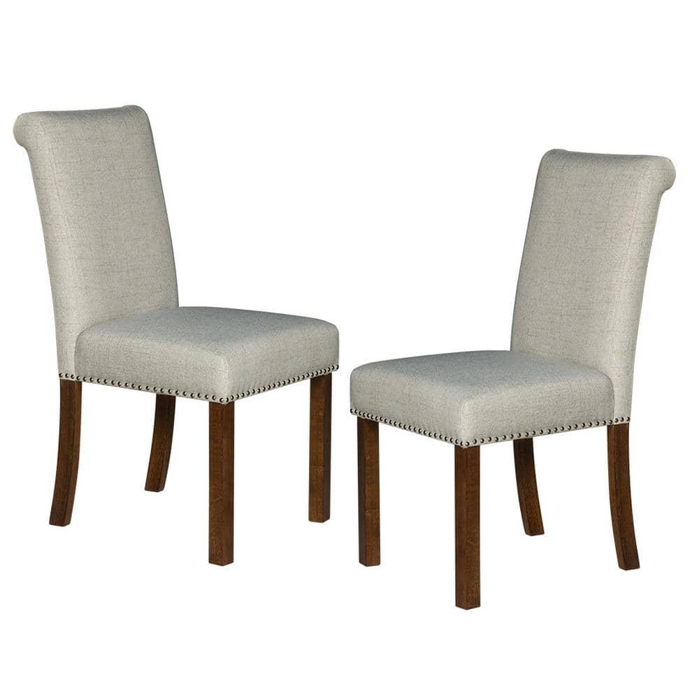 510 Design Aubrey Upholstered Dining Chairs with Silver Nailhead Trim - Set of 2 - Natural (Set of 2)