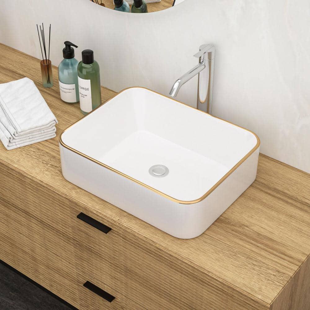 19 x 15 Inch Ceramic Rectangular Vessel Bathroom Sink Above Counter White Sink Bathroom Vessel Sink