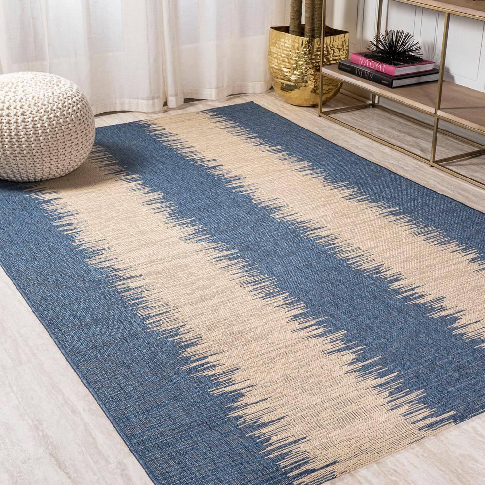 8'x10' Tavira Modern Strie' Indoor/Outdoor Area Rug, Blue/Beige - JONATHAN Y