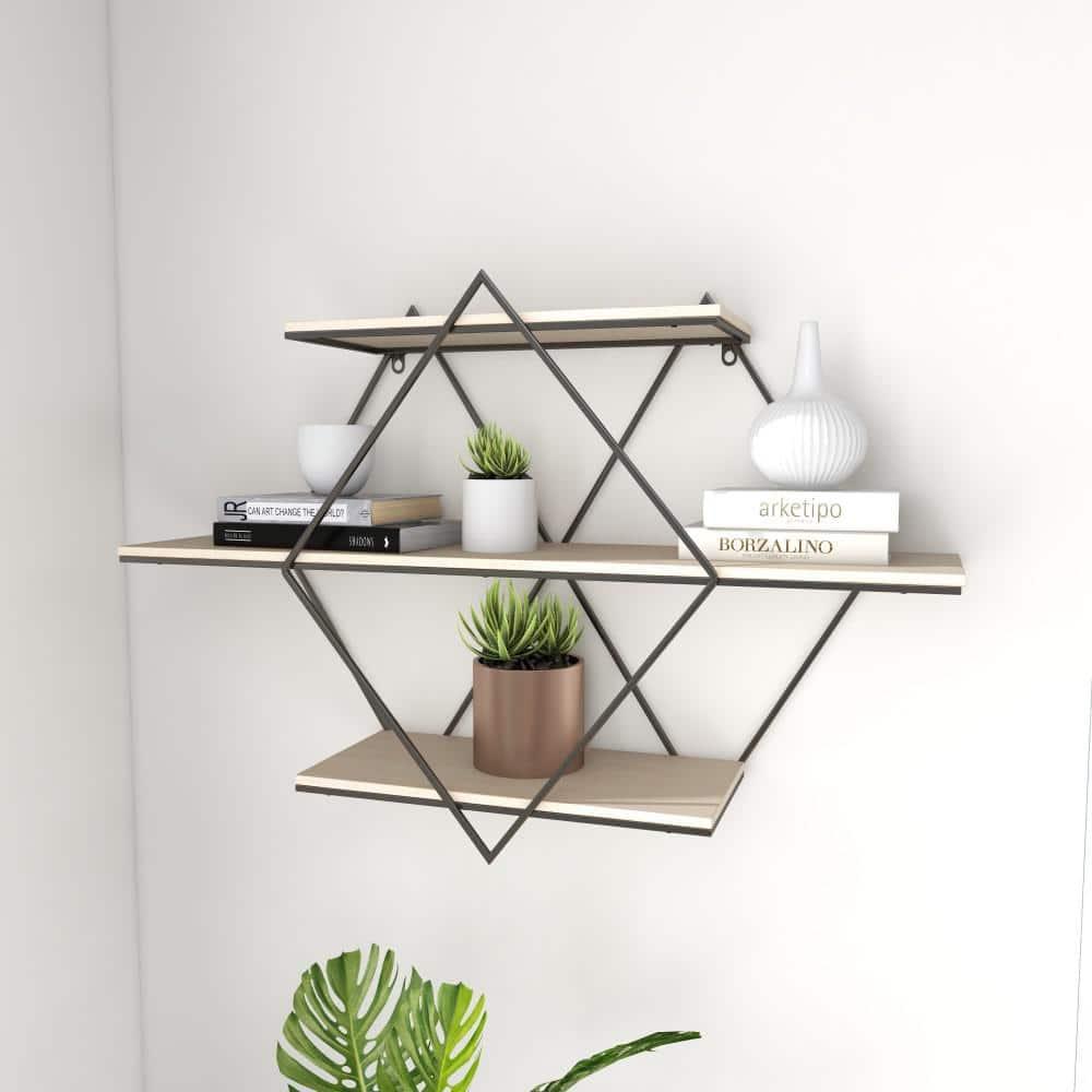 DecMode Brown Wood Contemporary Wall Shelf