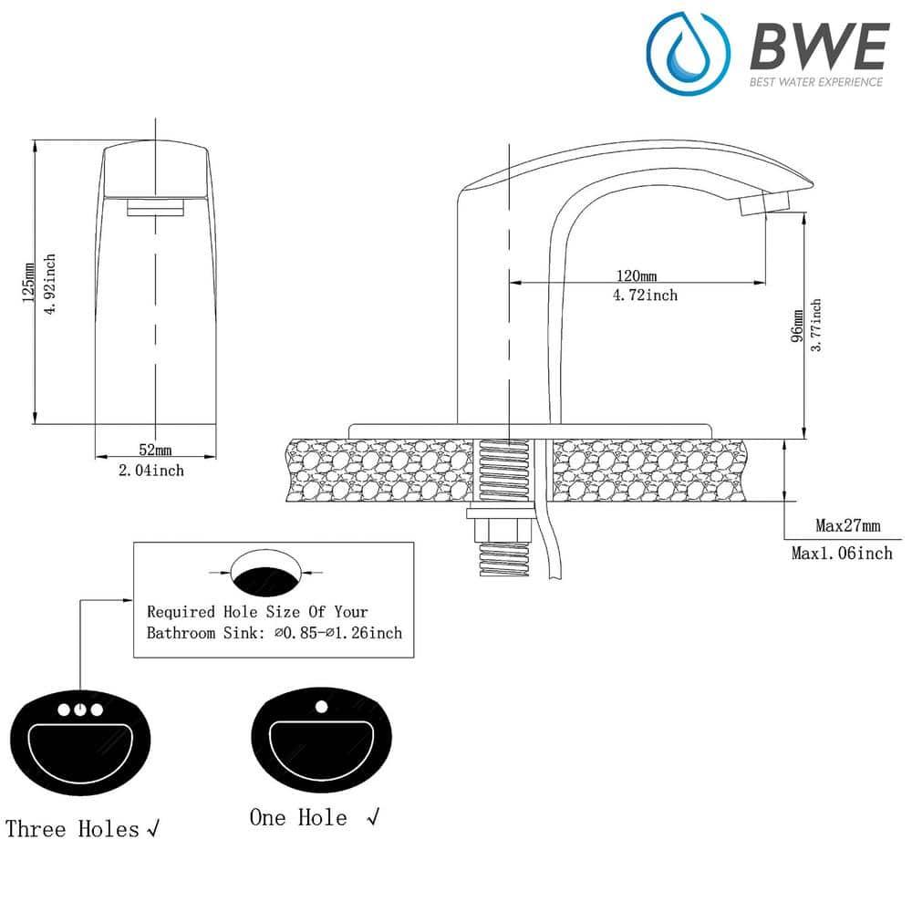 BWE Automatic Sensor Touchless Bathroom Sink Faucet With Deck Plate In Polished Chrome
