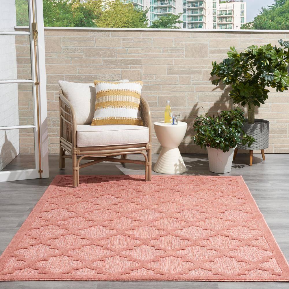 Nourison Easy Care Trellis Flatweave Indoor Outdoor Area Rug 6' x 9' Coral/Orange