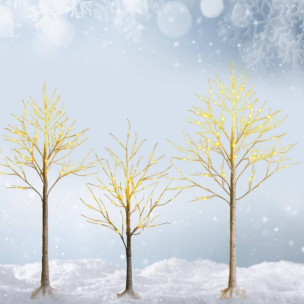 Costway 4ft Pre-lit White Twig Birch Tree for Christmas Holiday w/ 48 LED Lights