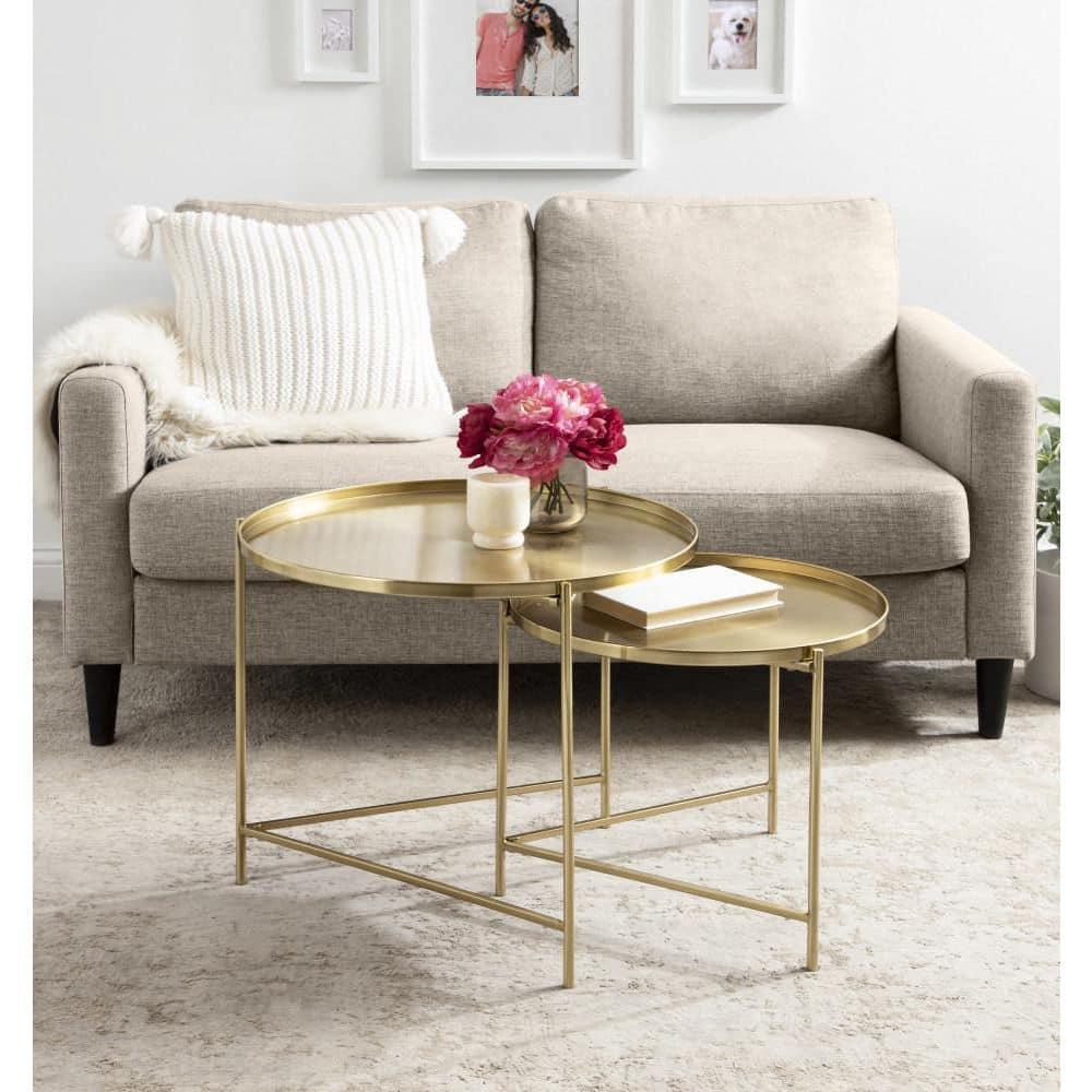 Kate and Laurel Ulani Round Metal Nesting Table, 2 Piece, Gold