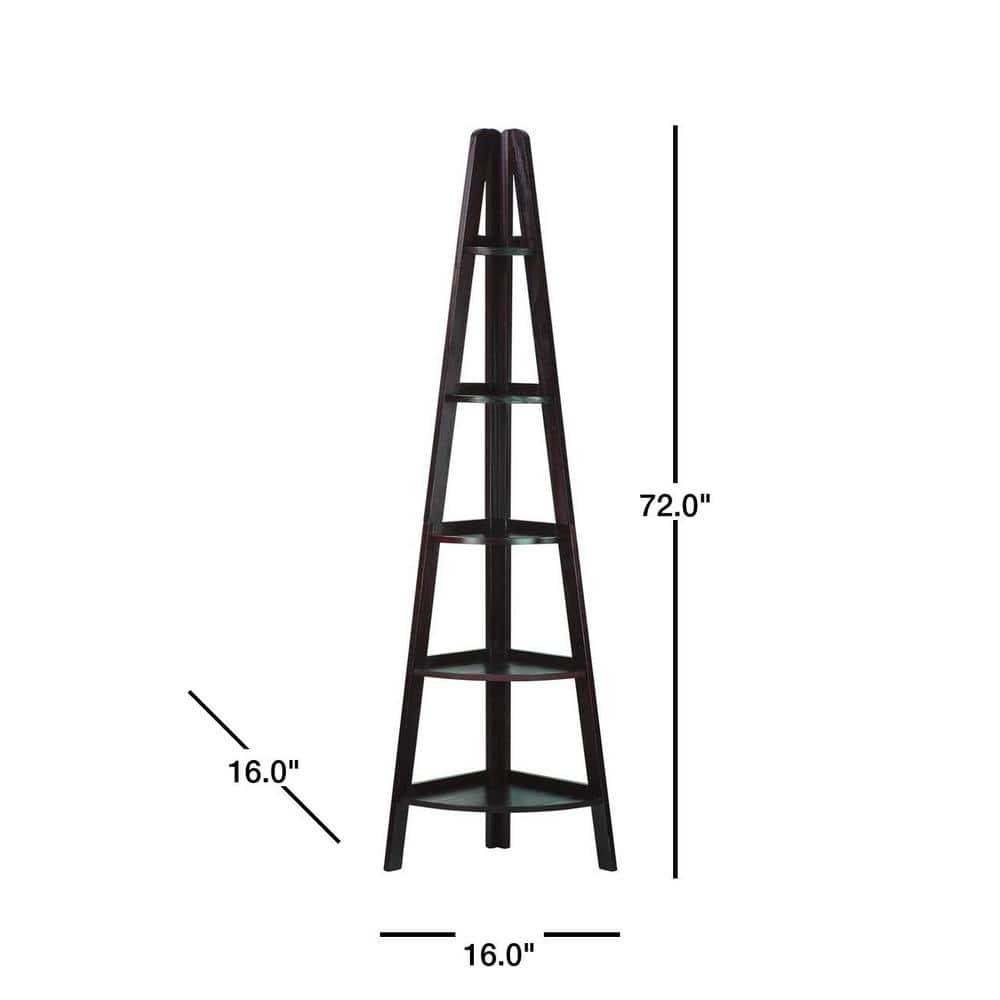 Casual Home 5-Shelf Corner Ladder Bookcase-Finish:Espresso