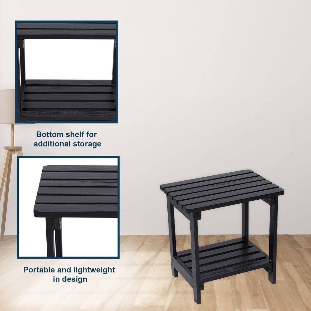 Shine Company Rectangular Traditional Wood Indoor/Outdoor Side Table in Black