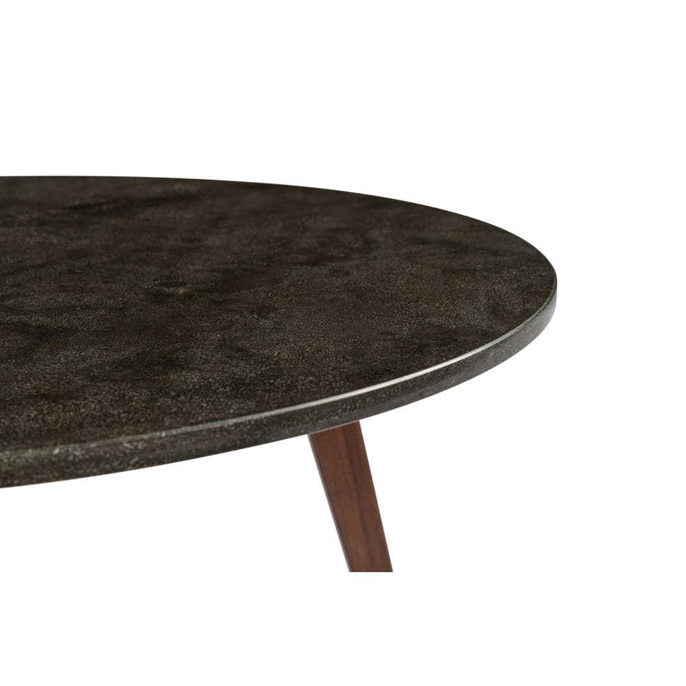 The Bianco Collection Stella 31" Round Italian Black Marble Coffee Table with Walnut Legs
