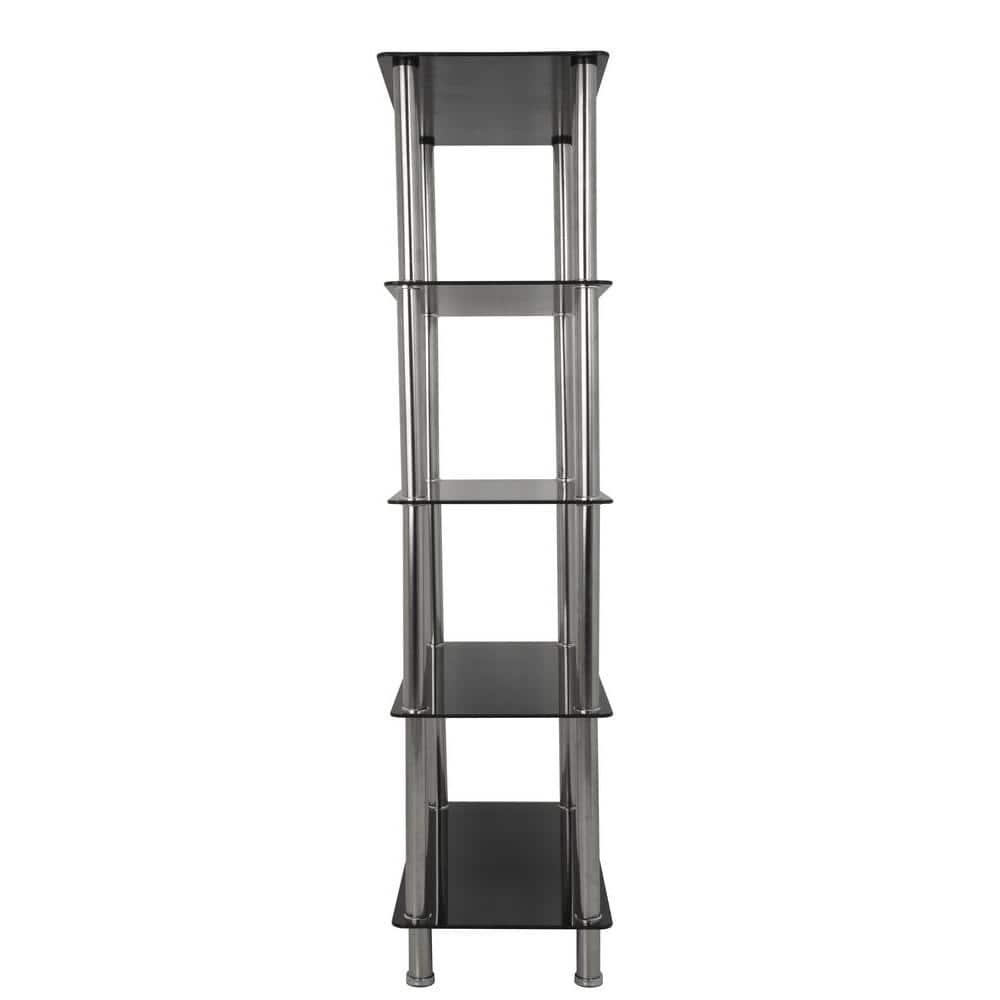 S25-A Tall Five Tier Shelving Unit with Black Glass and Chrome