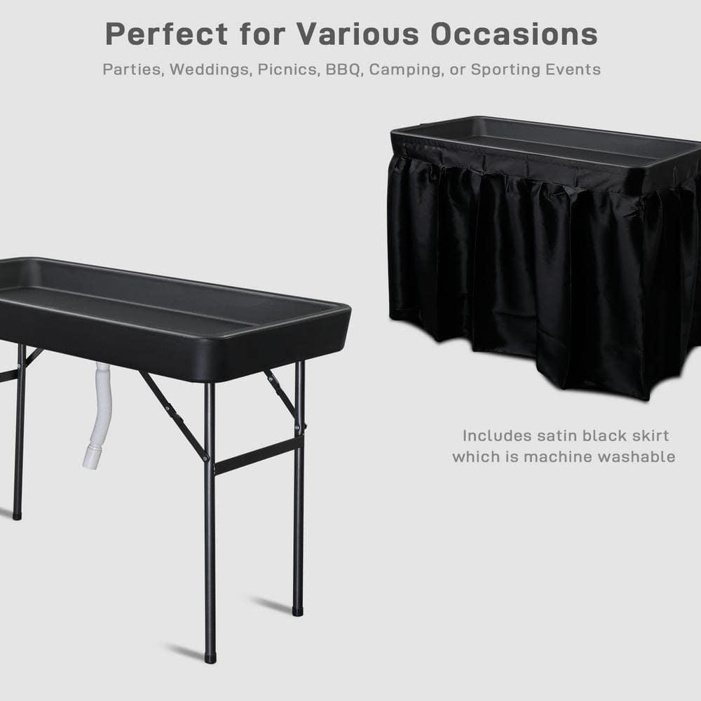 48 in. Black Folding Ice Picnic Table with Removable Matching Skirt