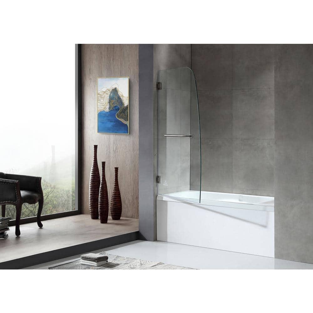Vensea 31.5" W x 58" H Hinged Frameless Tub Door with Tsunami Guard