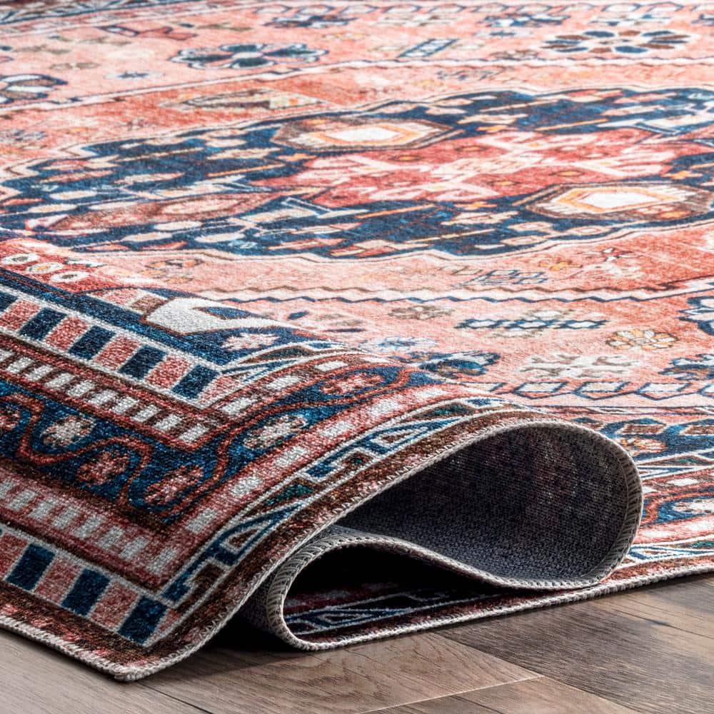 Nuloom Nevaeh Pet Friendly Machine Washable Bohemian Medallion Area Rug, 3' x 5', Dark Blue