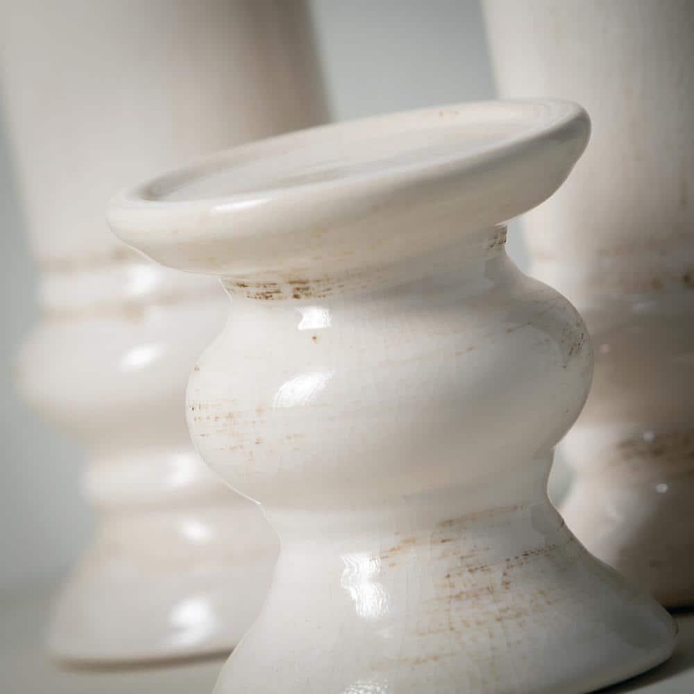 Sullivans Set of 3 Pillar Ceramic Candle Holders 5"H, 9.5"H & 11"H White