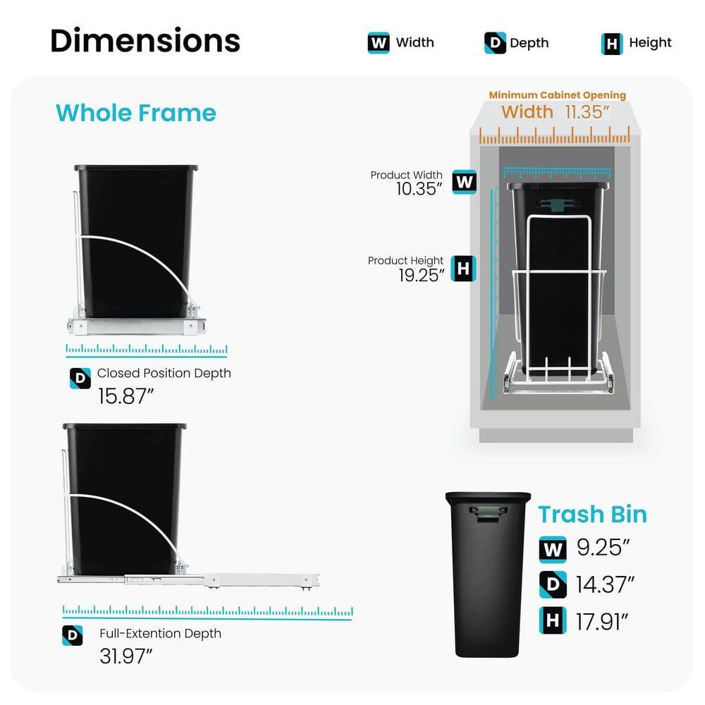 Home Zone Living Home Zone Living 7.6 Gallon Under Cabinet Open Pull Out Trash Can, Adjustable Slide Out Waste Bin