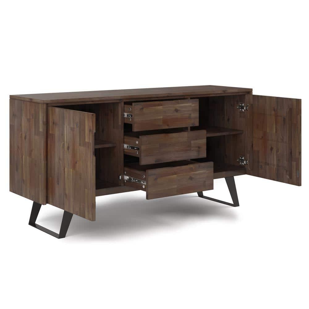 Simpli Home Lowry SOLID ACACIA WOOD and Metal 60 inch x 17 inch Rectangle Modern Industrial Sideboard Buffet in Rustic Natural Aged Brown