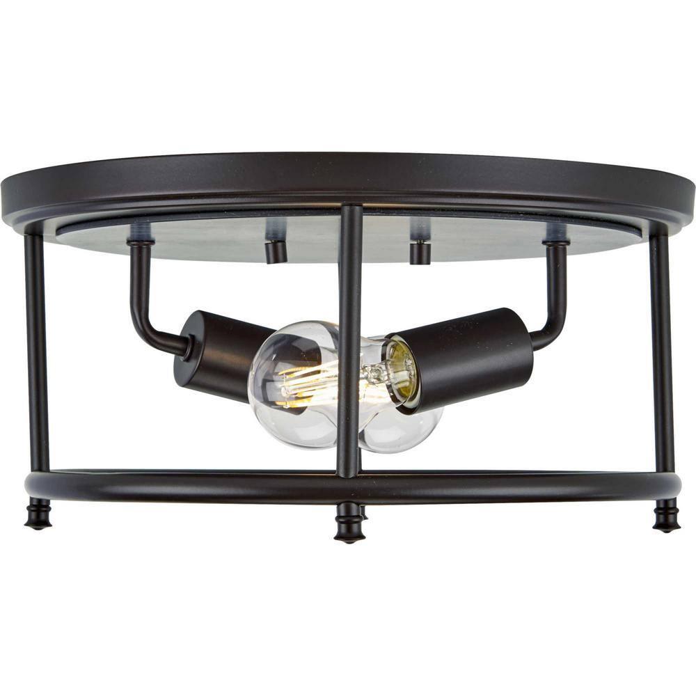 Progress Lighting Durrell 2-Light Flush Mount, Matte Black, Open-Cage, Steel