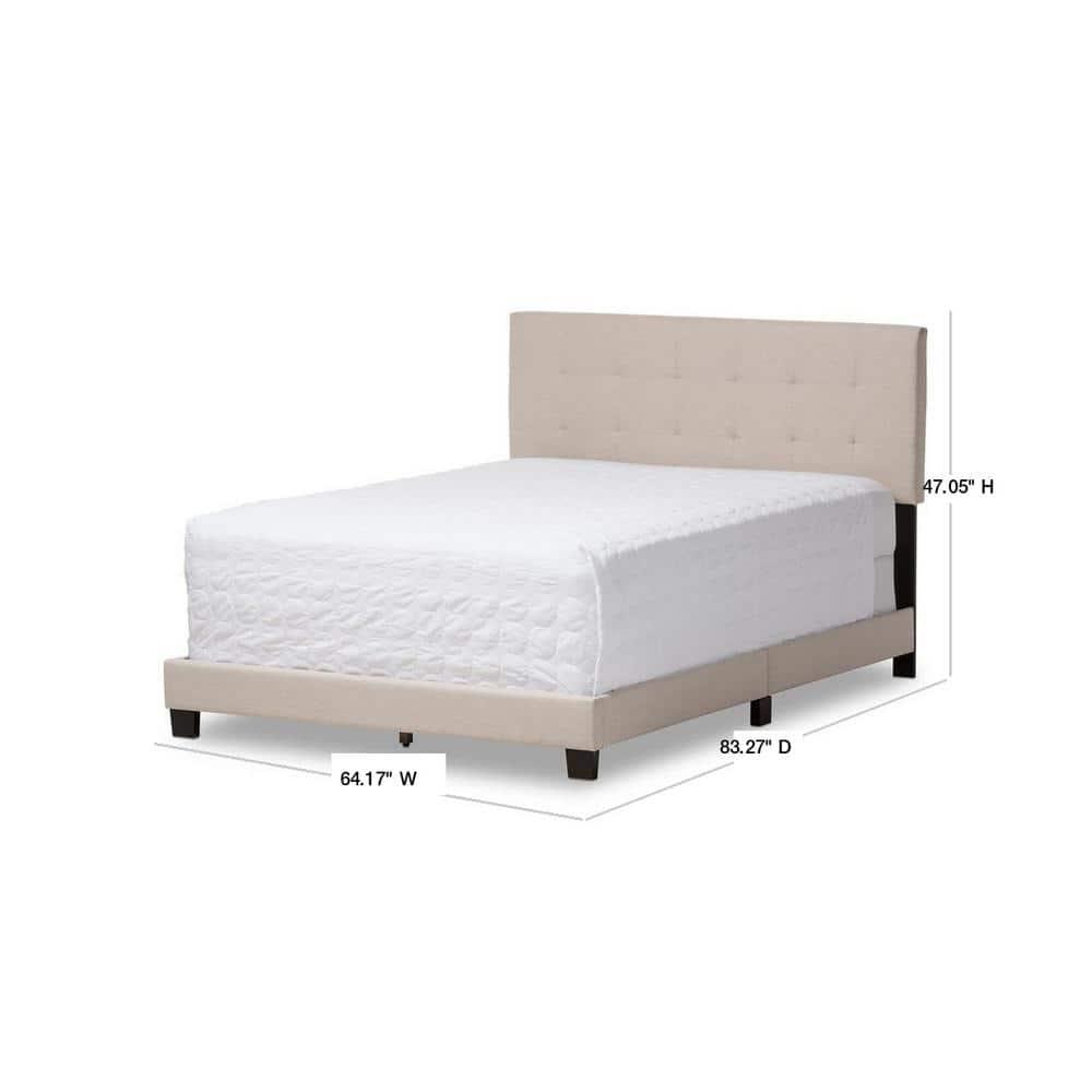 Baxton Studio Queen Brookfield Modern and Contemporary Fabric Upholstered Grid Tufting Bed Beige: MDF Frame, Polyester Fill, Requires Assembly
