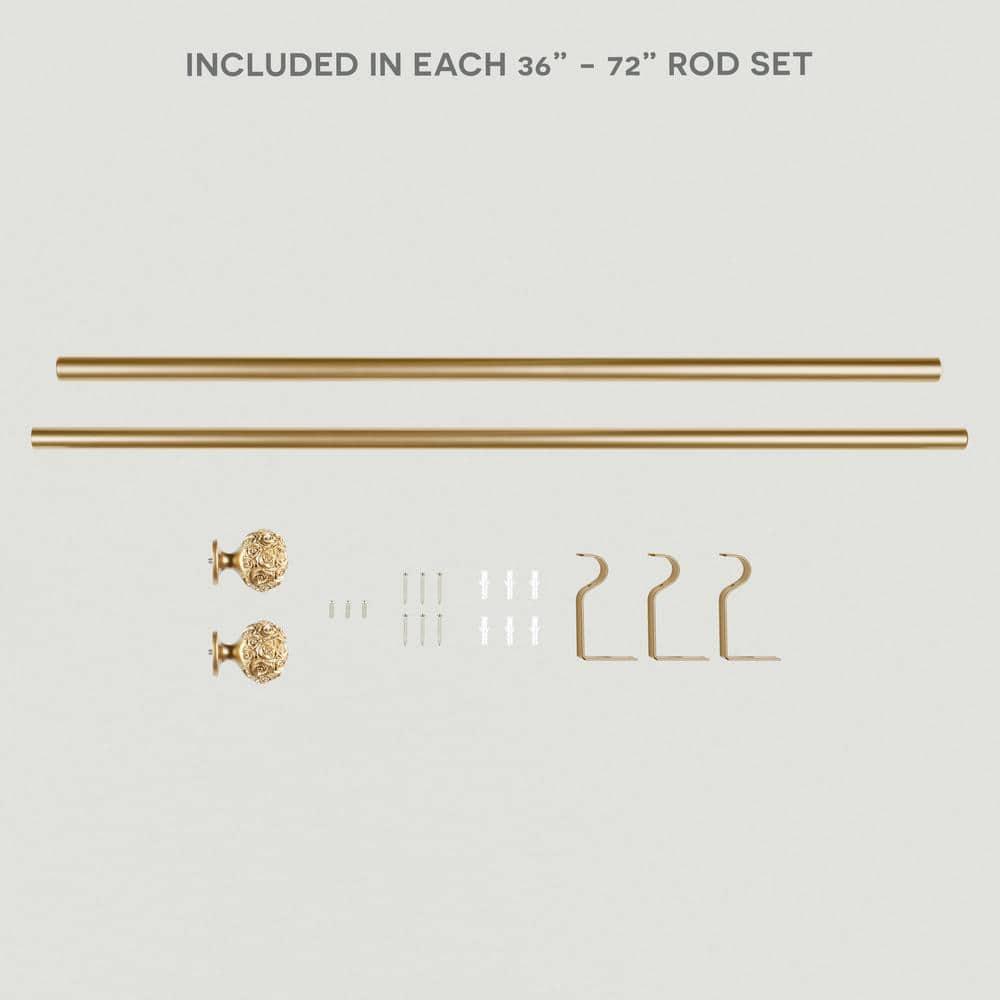 EXCLUSIVE HOME Peony 1" Curtain Rod and Coordinating Finial Set, Gold, Adjustable 36"-72"