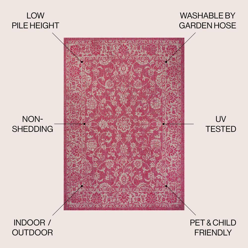 9' x 12' Tela Bohemian Textured Weave Floral Indoor/Outdoor Area Rug, Fuchsia/Light Gray - JONATHAN Y