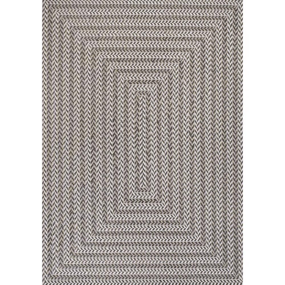 5' x 8' Chevron Modern Concentric Squares Indoor/Outdoor Area Rug, Black/Light Gray - JONATHAN Y