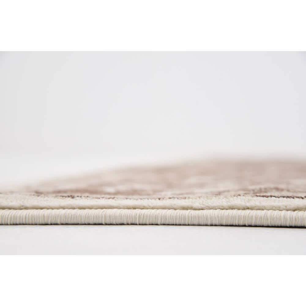 Ivory and Brown Synthetic Stain-Resistant Rectangular Area Rug