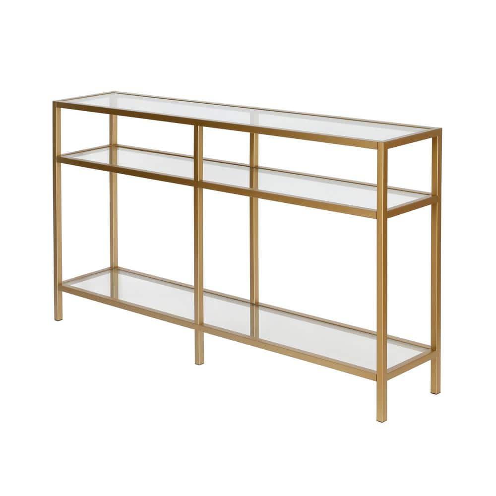 Evelyn&Zoe Sivil 55" Wide Rectangular Console Table, Brass